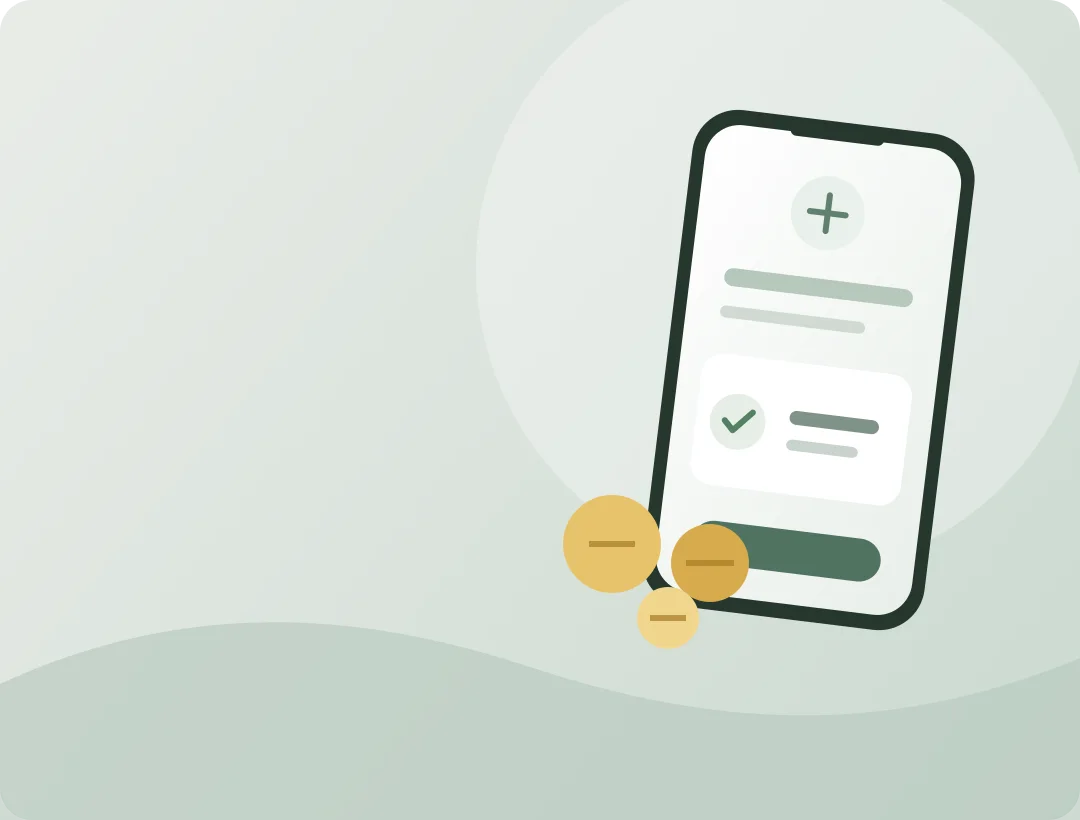 Ilustração de um celular com uma consulta financeira segura e moedas, sem representar um valor individual