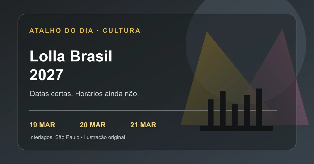Ilustração original de um palco de festival com luzes e três datas, sem artistas ou marca oficial