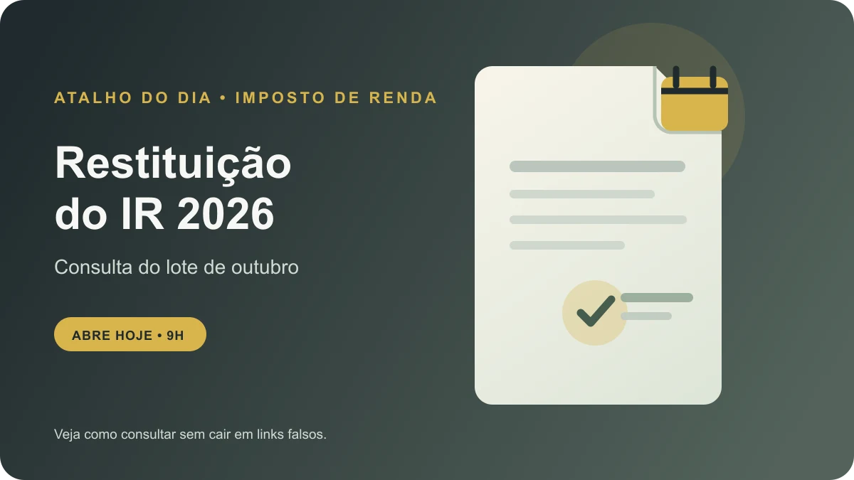 Ilustração editorial de um documento de restituição com calendário e confirmação, sem reproduzir tela oficial